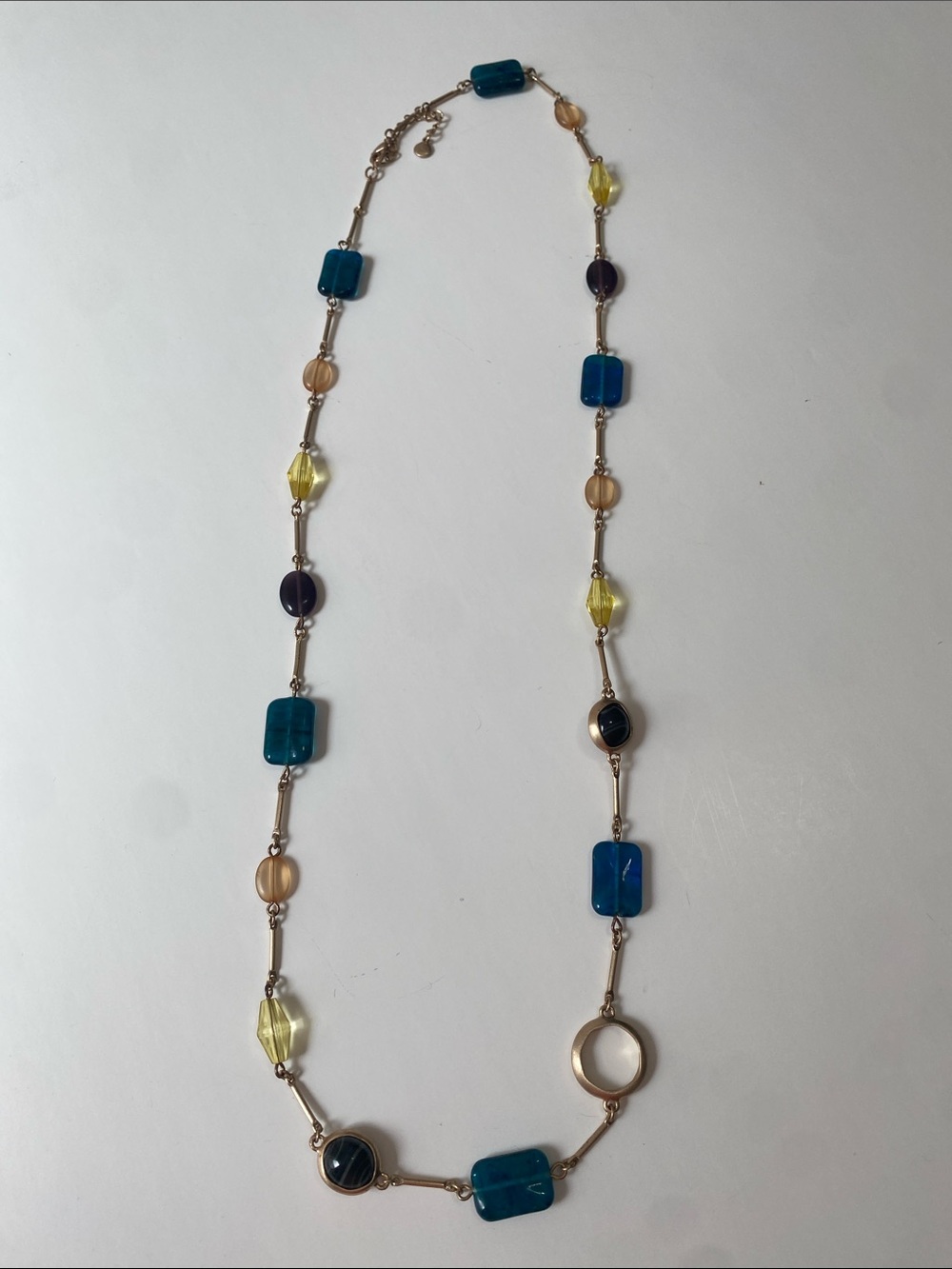 LC Lauren Conrad Teal, Yellow & Purple Beaded Link Necklace